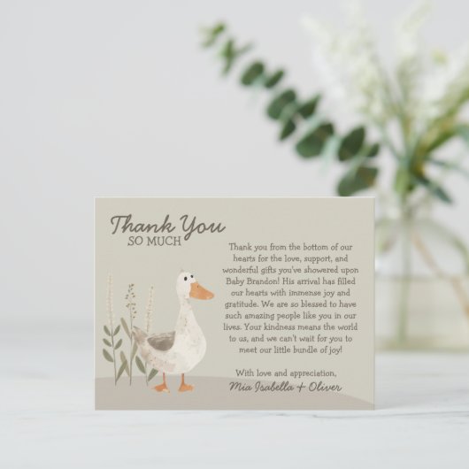 水彩ガチョウ – ベビーシャワーサンキューカード ポストカード (スタンド正面)