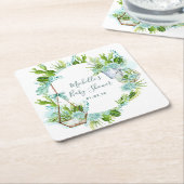 水彩ガラスのテラリウム多肉乳児シャワー スクエアペーパーコースター (アングル)