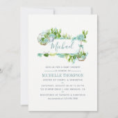 水彩ガラスのテラリウム多肉乳児シャワー 招待状 (正面)