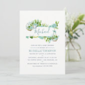 水彩ガラスのテラリウム多肉乳児シャワー 招待状 (スタンド正面)