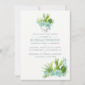 水彩ガラスのテラリウム多肉乳児シャワー 招待状 (正面)