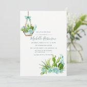 水彩ガラスのテラリウム多肉乳児シャワー 招待状 (スタンド正面)