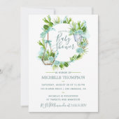 水彩ガラスのテラリウム多肉乳児シャワー 招待状 (正面)