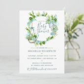 水彩ガラスのテラリウム多肉乳児シャワー 招待状 (スタンド正面)