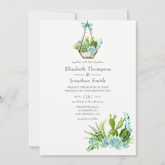 水彩ガラスのテラリウム多肉種結婚類 招待状 (正面)