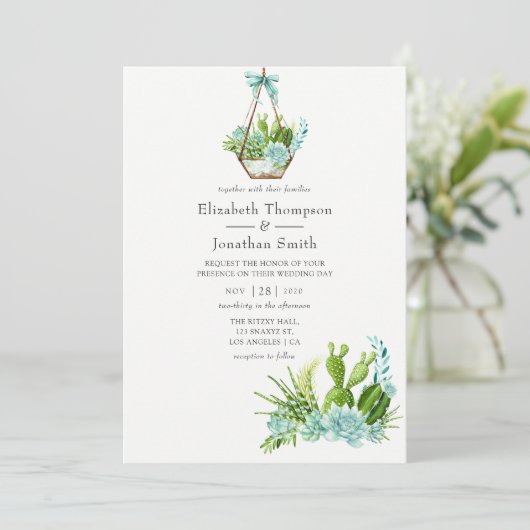 水彩ガラスのテラリウム多肉種結婚類 招待状 (スタンド正面)