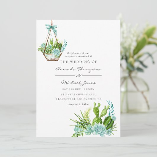 水彩ガラスのテラリウム多肉種結婚類 招待状 (スタンド正面)