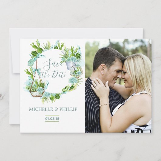 水彩ガラスのテラリウム水色が日付を保存 セーブザデート (正面)