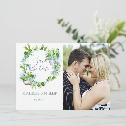 水彩ガラスのテラリウム水色が日付を保存 セーブザデート (スタンド正面)