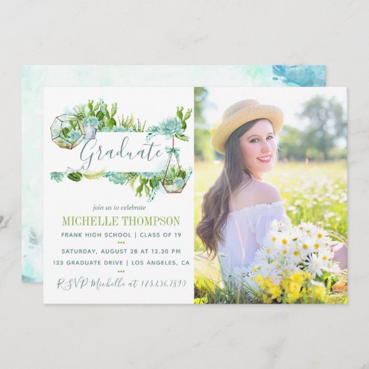 水彩ガラステラリウム多肉卒業 招待状 (正面/裏面)