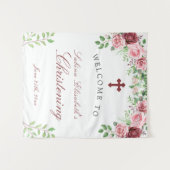 水彩ガーデンのバラの洗礼歓迎看板 タペストリー (正面(横))