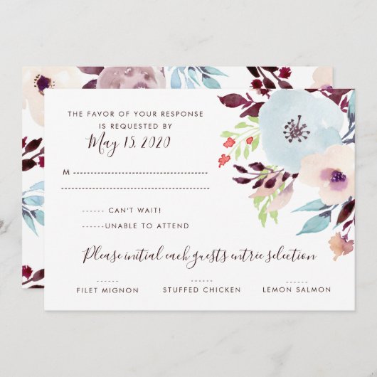 水彩ガーデンウェディングの出欠確認 招待状 (正面/裏面)