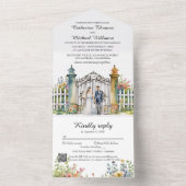 水彩ガーデンゲートワイルドフラワー結婚ズのQRコード オールインワン招待状 (内側)