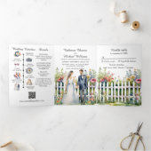 水彩ガーデンゲートワイルドフラワー結婚ズのQRコード 三つ折り招待状 (内部)