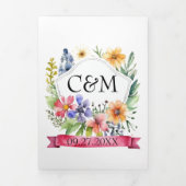 水彩ガーデンゲートワイルドフラワー結婚ズのQRコード 三つ折り招待状 (カバー)