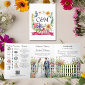 水彩ガーデンゲートワイルドフラワー結婚ズのQRコード 三つ折り招待状