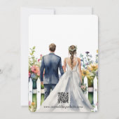 水彩ガーデンゲートワイルドフラワー結婚ズのQRコード 招待状 (裏面)