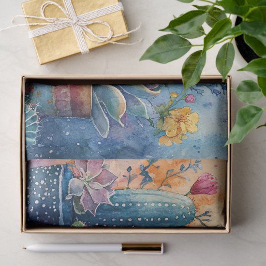 水彩ガーデンサボテンと花のデコページ 薄葉紙 (ギフト)