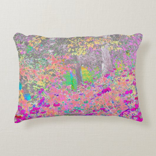 水彩ガーデンサンライズ(紫色の花を使用) アクセントクッション (正面)