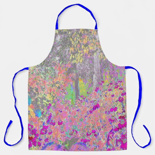 水彩ガーデンサンライズ（紫色の花を使用） エプロン (正面)