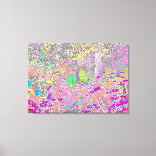 水彩ガーデンサンライズ（紫色の花を使用） キャンバスプリント (正面)