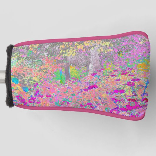 水彩ガーデンサンライズ(紫色の花を使用) ゴルフヘッドカバー (正面)