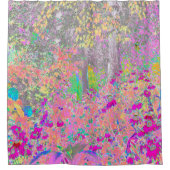 水彩ガーデンサンライズ（紫色の花を使用） シャワーカーテン (正面)