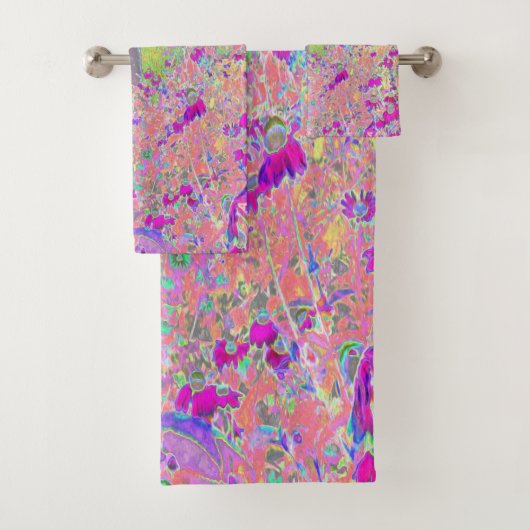水彩ガーデンサンライズ(紫色の花を使用) バスタオルセット (インサイチュ)
