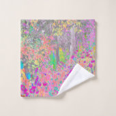 水彩ガーデンサンライズ(紫色の花を使用) バスタオルセット (ウォッシュタオル)