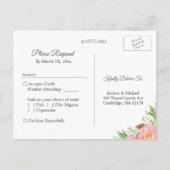 水彩ガーデンピンクフローラ紙吹雪RSVP返信 インビテーションポストカード (裏面)