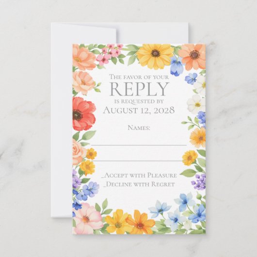 水彩ガーデンフラワーウェディング招待状 出欠カード (正面)