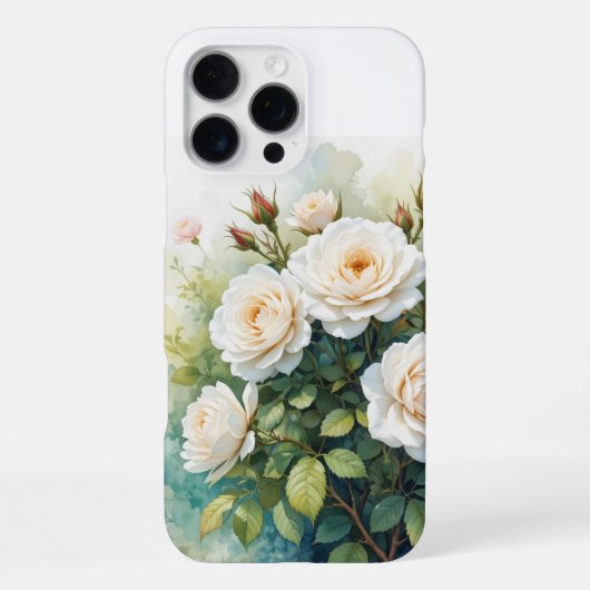 水彩ガーデンフラワーズホワイトローズ iPhoneケース (裏面)