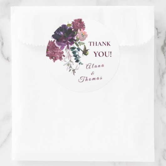 水彩ガーデンフラワーズボホブルゴーニュありがとう ラウンドシール (バッグ)