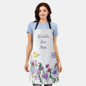 水彩ガーデンフラワーズワールドズマ最高のマム エプロン (着用した状態)