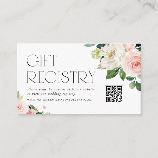 水彩ガーデンフラワーズQRコード結婚ズレジストリ エンクロージャーカード (正面)