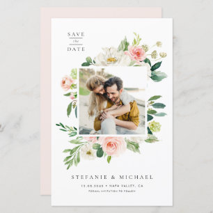 水彩ガーデンフラワーフォトセーブ・ザ・デート