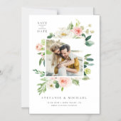 水彩ガーデンフラワーフォトセーブ・ザ・デート マグネット招待状 (正面)