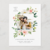 水彩ガーデンフラワーフォトセーブ・ザ・デート 案内ポストカード (正面)