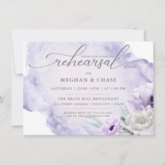 水彩ガーデンフローラ薄紫ポピー招待状 招待状 (正面)