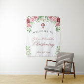 水彩ガーデンローズの洗礼歓迎サイン タペストリー (インサイチュ)