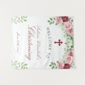 水彩ガーデンローズの洗礼歓迎サイン タペストリー (正面(横))