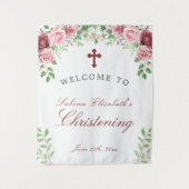 水彩ガーデンローズの洗礼歓迎サイン タペストリー (正面)