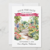 水彩ガーデンワイルドフラワー春の結婚式写真 セーブザデート (正面)