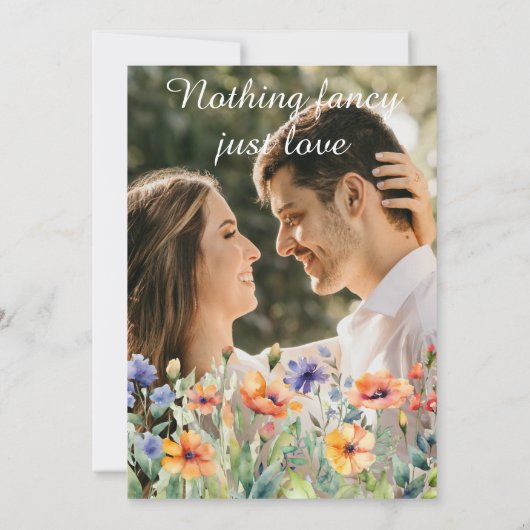 水彩ガーデンワイルドフラワー春の結婚式写真 セーブザデート (裏面)