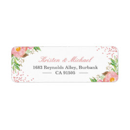 水彩ガーデン ボタニカル フラッシュ ピンク フラワーズ ラベル