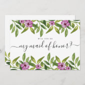 水彩ガーランドが私のメイド・オブ・オーナー(花嫁付き添い人) 招待状 (正面/裏面)