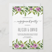 水彩ガーランドパープル結婚ズ婚約パーティ 招待状 (正面)