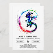 水彩ガーリードラゴンデジタルガールバースデー 招待状 (正面/裏面)