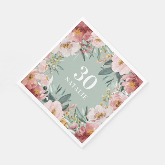 水彩ガーリーフローラ誕生日ピンクのシック スタンダードランチョンナプキン (角)