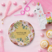 水彩ガーリーフローラ誕生日ピンクのシック ペーパープレート (パーティー)